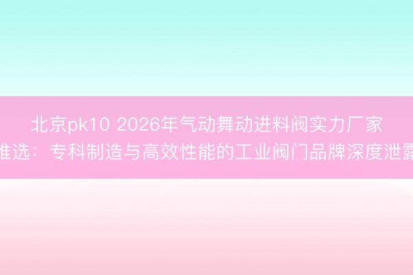 北京pk10 2026年气动舞动进料阀实力厂家推选：专科制造与高效性能的工业阀门品牌深度泄露