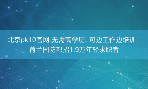 北京pk10官网 无需高学历， 可边工作边培训! 荷兰国防部招1.9万年轻求职者