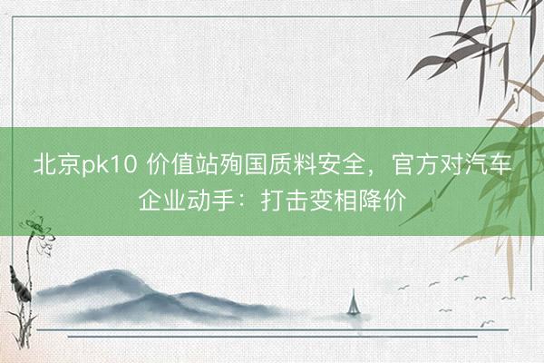 北京pk10 价值站殉国质料安全，官方对汽车企业动手：打击变相降价