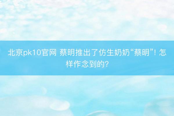 北京pk10官网 蔡明推出了仿生奶奶“蔡明”! 怎样作念到的?