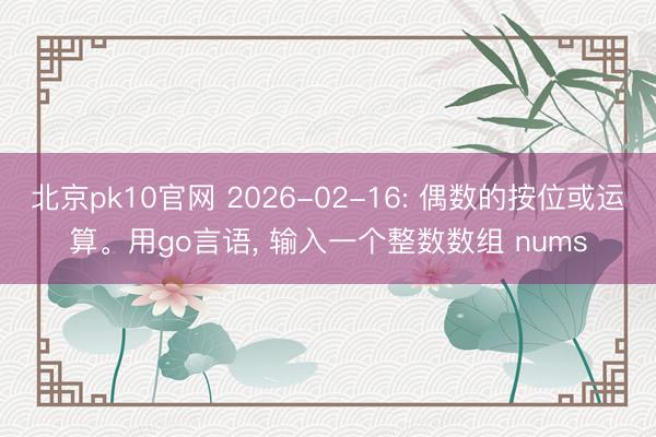 北京pk10官网 2026-02-16: 偶数的按位或运算。用go言语， 输入一个整数数组 nums
