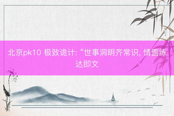 北京pk10 极致诡计: “世事洞明齐常识, 情面练达即文